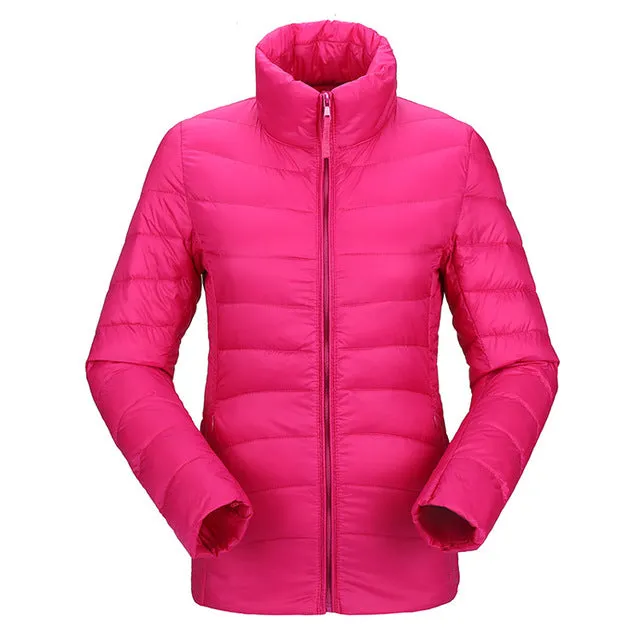 2017 women ultra light down jacket winter duck down jackets women slim thin long sleeve parka zipper coats pockets AKITSUMA