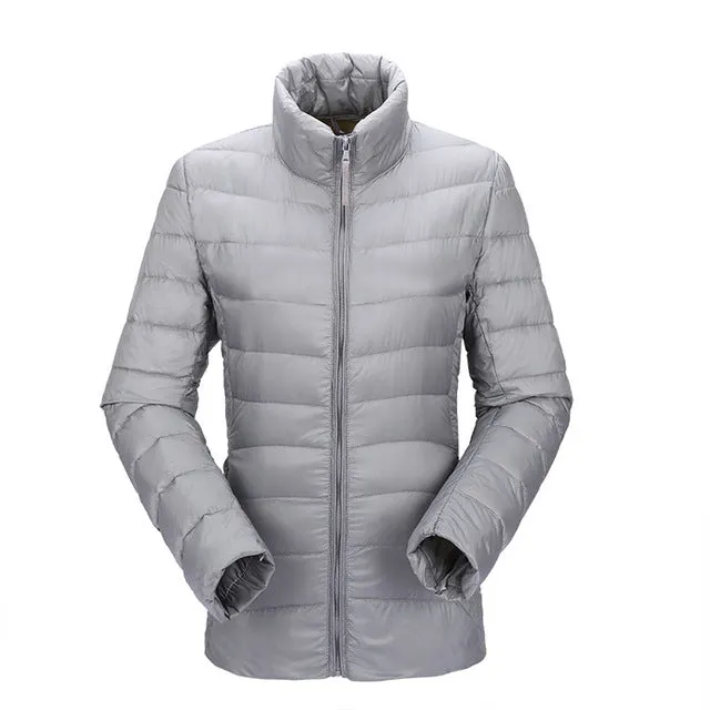 2017 women ultra light down jacket winter duck down jackets women slim thin long sleeve parka zipper coats pockets AKITSUMA