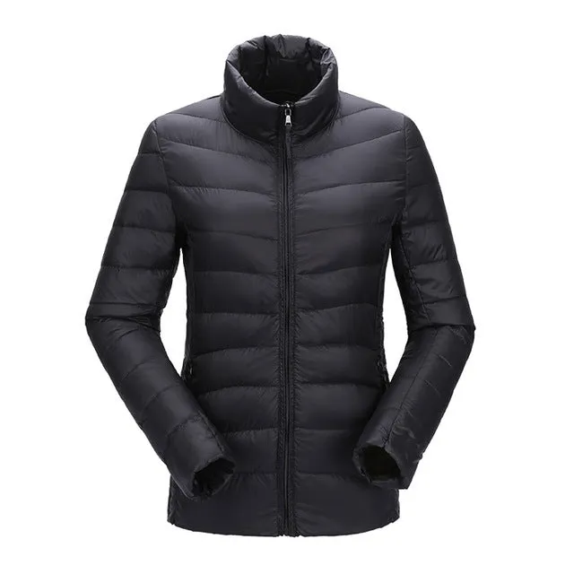 2017 women ultra light down jacket winter duck down jackets women slim thin long sleeve parka zipper coats pockets AKITSUMA