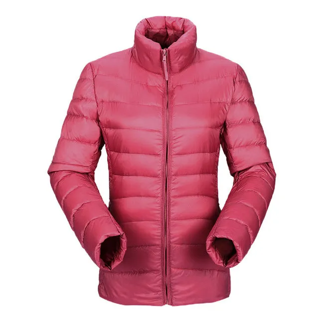 2017 women ultra light down jacket winter duck down jackets women slim thin long sleeve parka zipper coats pockets AKITSUMA