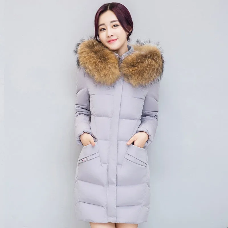 2020 Winter Jacket Women Coat Fur Collar Hooded Parkas Female Jacket Long Coat Thick Warm Cotton Padded Parka Outerwear P1035