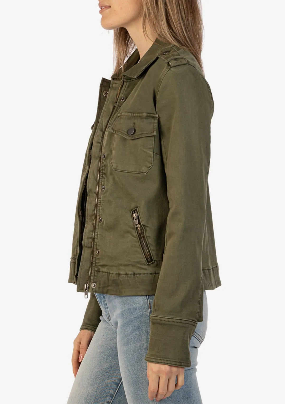 Amanda Boxy Fine Textured Jacket with Front Flap Pockets - Tree