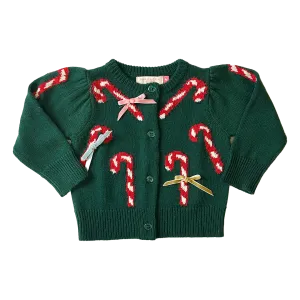 Baby Girls Constance Sweater - Green Candy Cane Bows