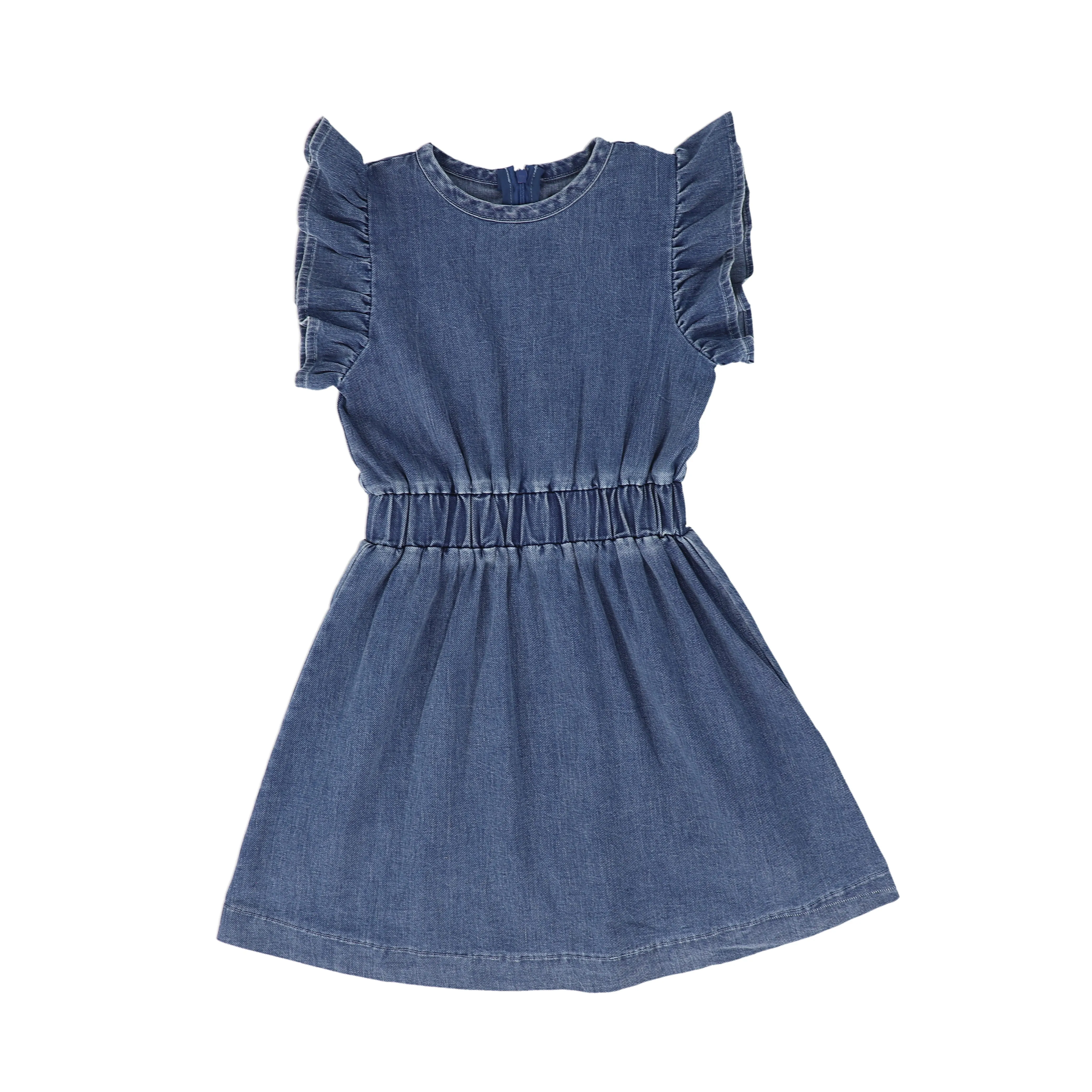 BAMBOO DENIM RUFFLE SLEEVE DRESS [FINAL SALE]