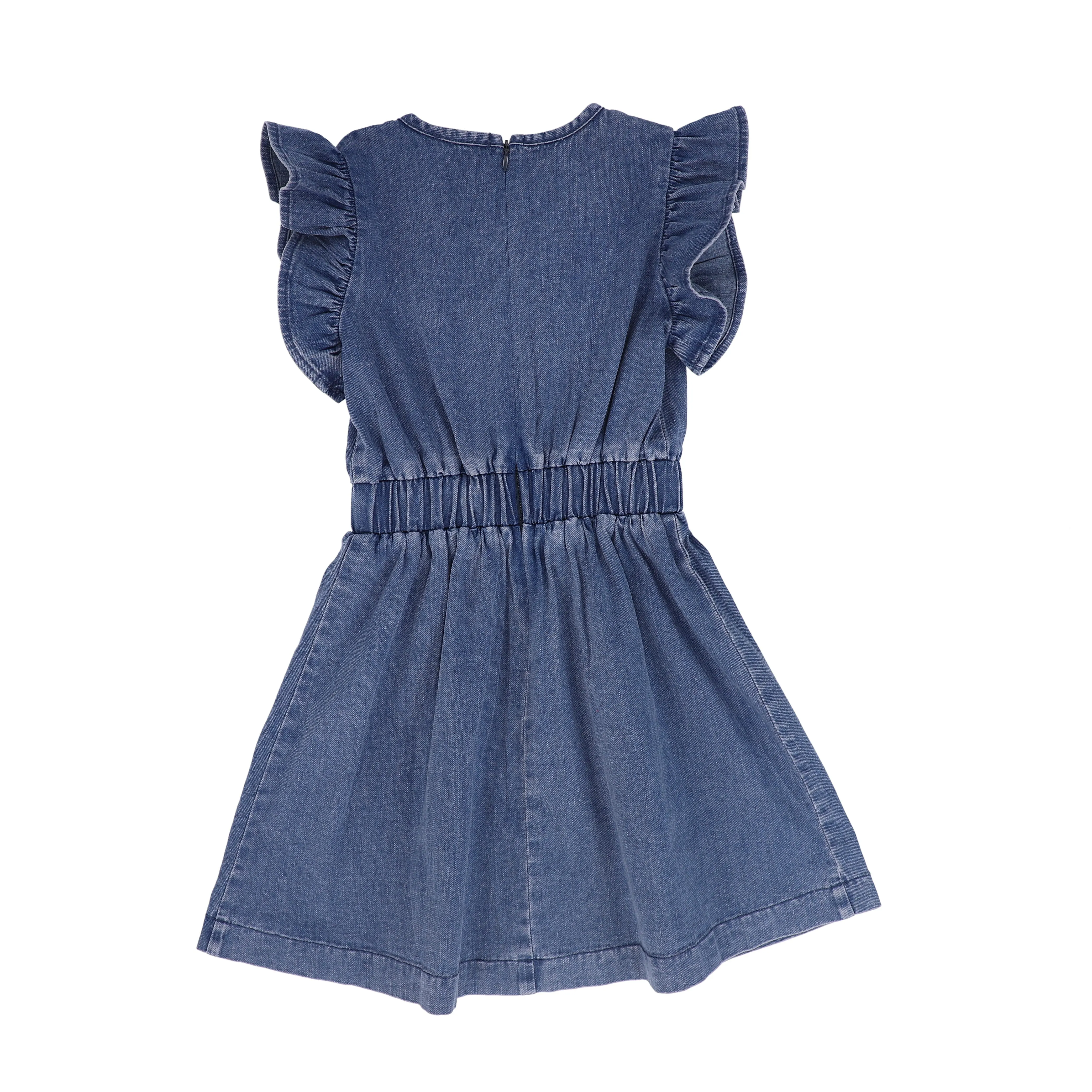 BAMBOO DENIM RUFFLE SLEEVE DRESS [FINAL SALE]