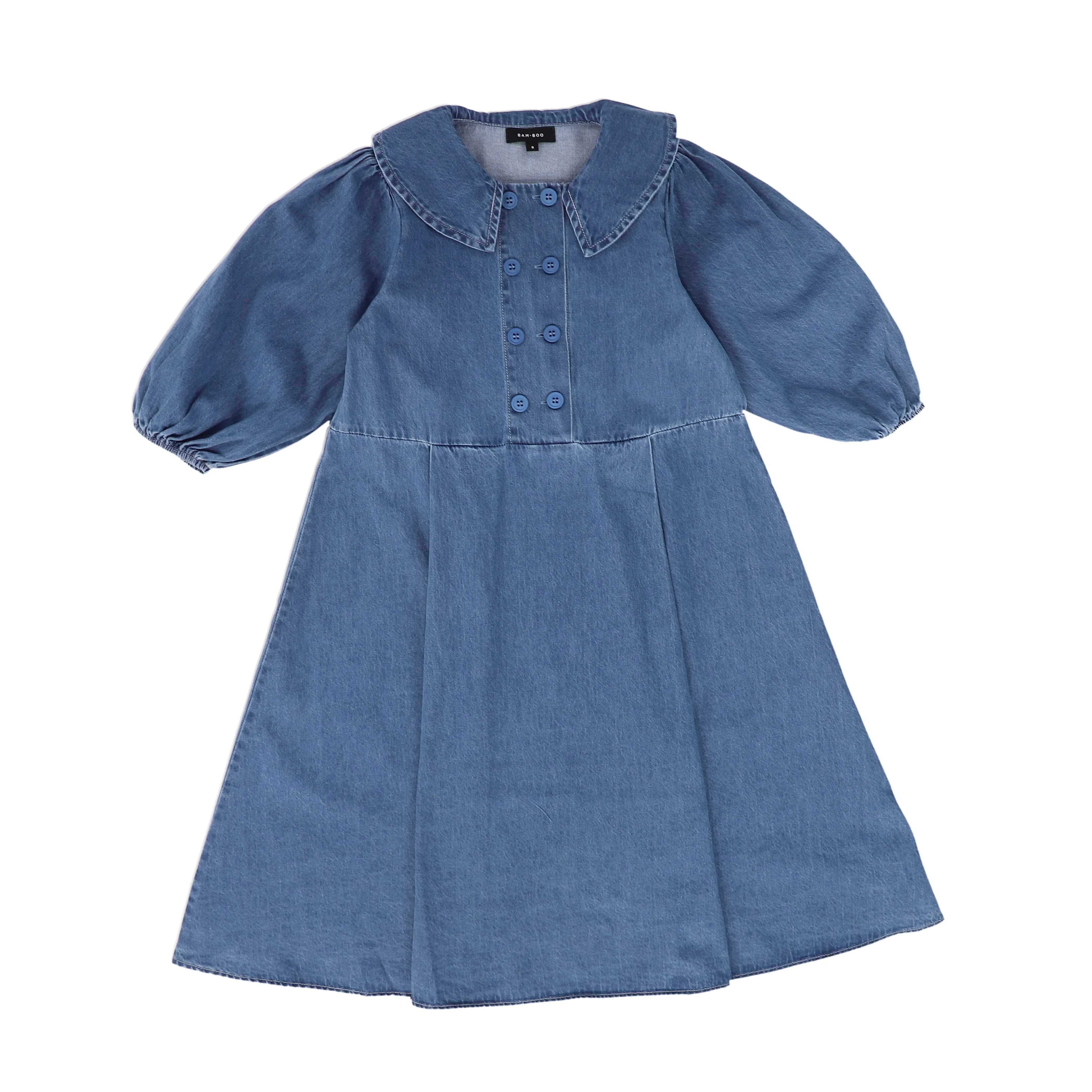 BAMBOO DENIM SQUARE COLLAR 3/4 SLEEVE DRESS [FINAL SALE]