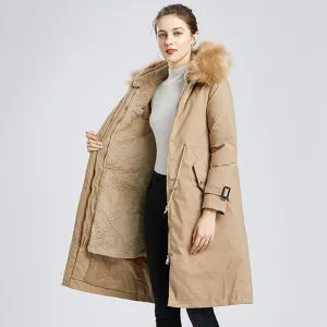 Black Friday Sales New Winter Women Warm Wool Liner Long Coat Thick Hooded Parkas Large Fur Collar Embroidery Jacket Snow Padded Outwear