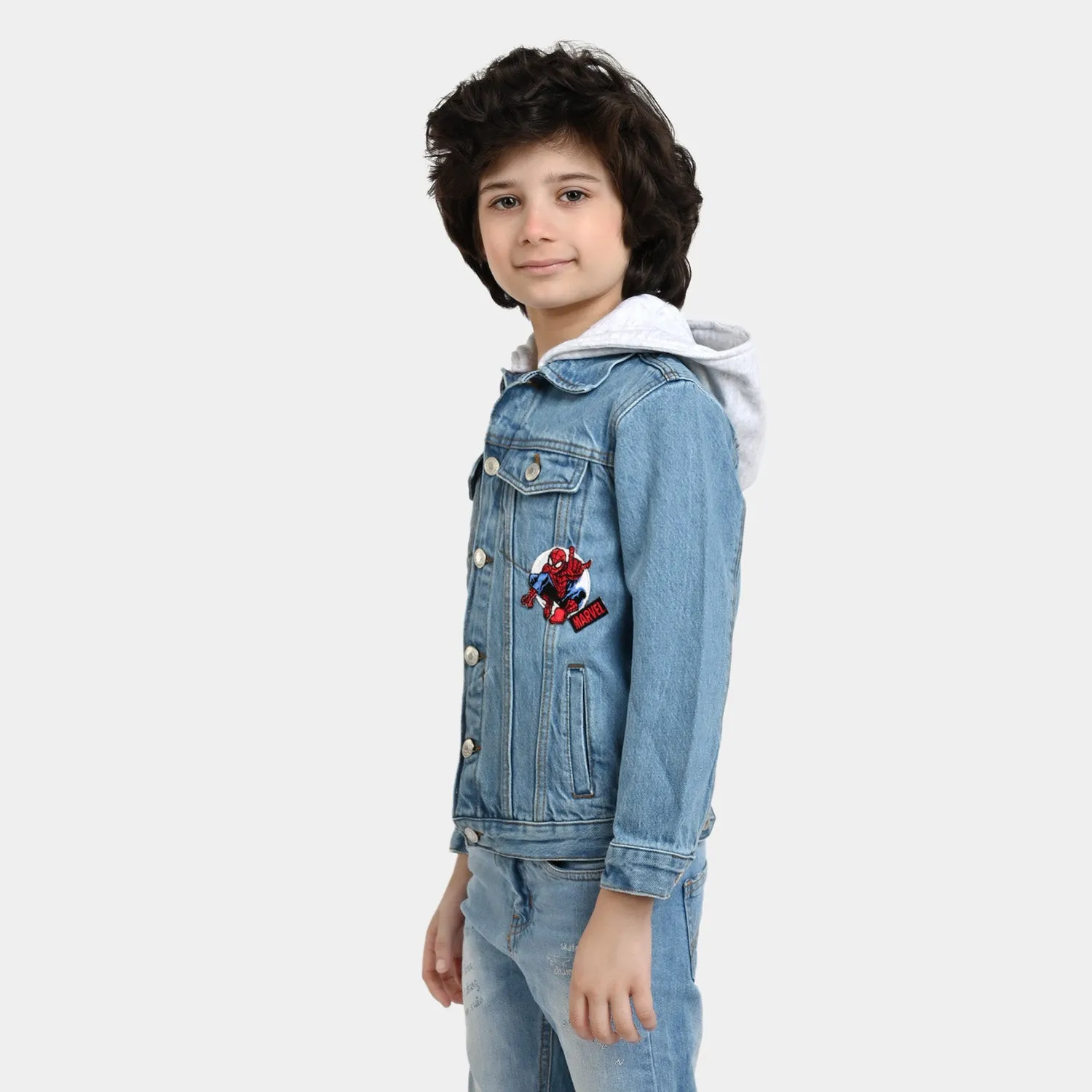 Boys Denim Hoodie Jacket Spidey's-LIGHT BLUE