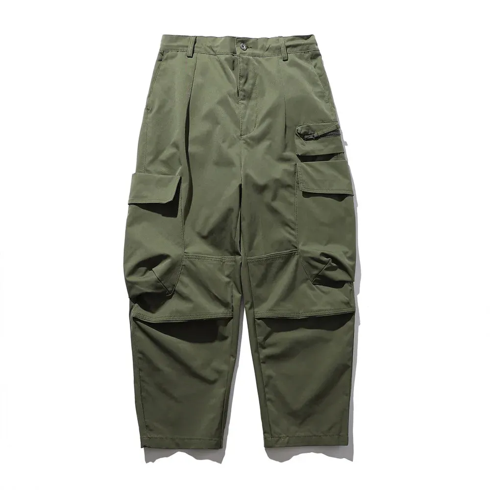 Casual Retro Safari Style Pleated Cargo Pants with Drawstring Waist