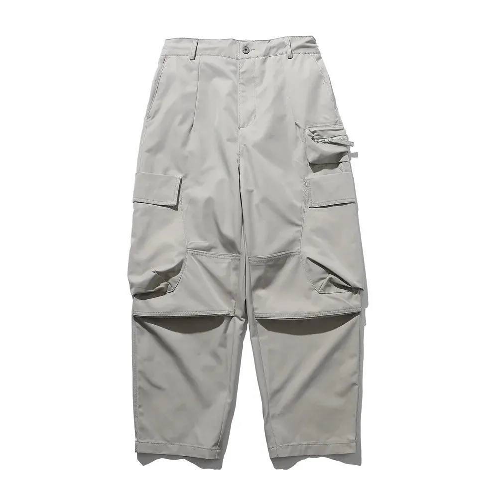 Casual Retro Safari Style Pleated Cargo Pants with Drawstring Waist