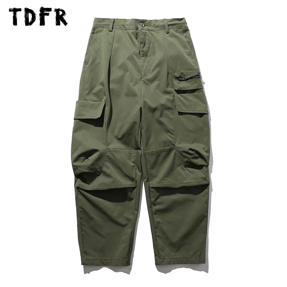 Casual Retro Safari Style Pleated Cargo Pants with Drawstring Waist