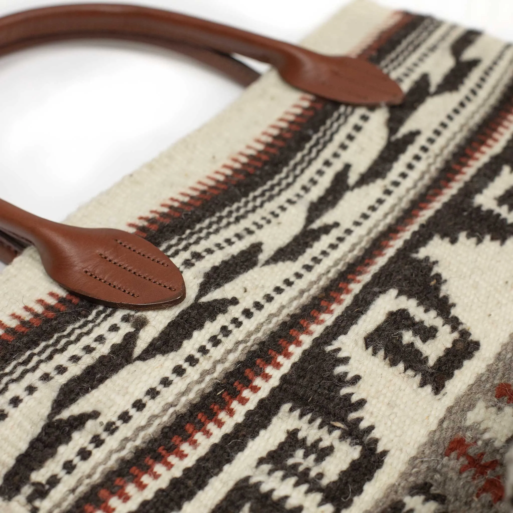 Chamula handknit blanket tote bag in Greca Antigua pattern