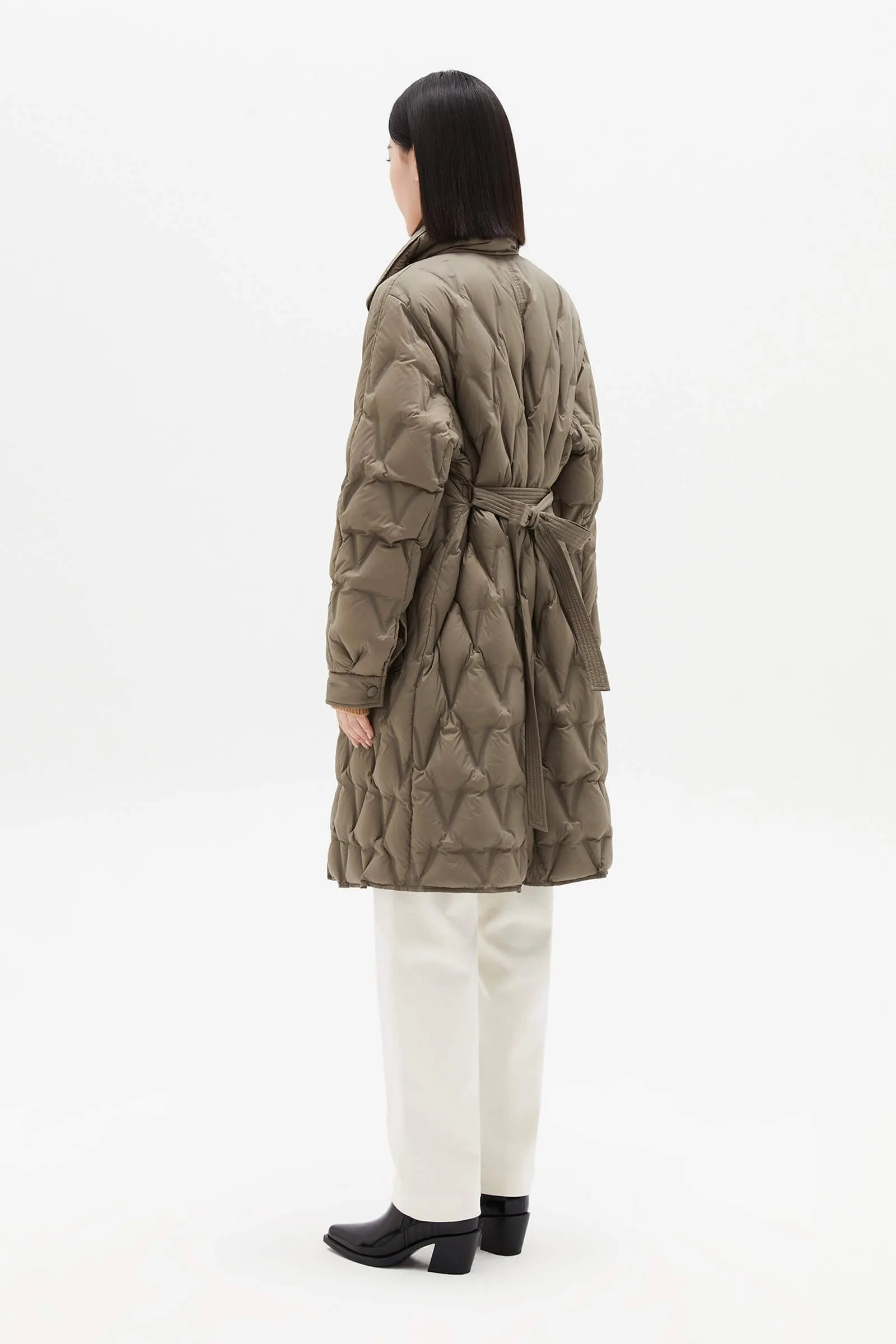 Diamond-Pattern Stand Collar Down Coat