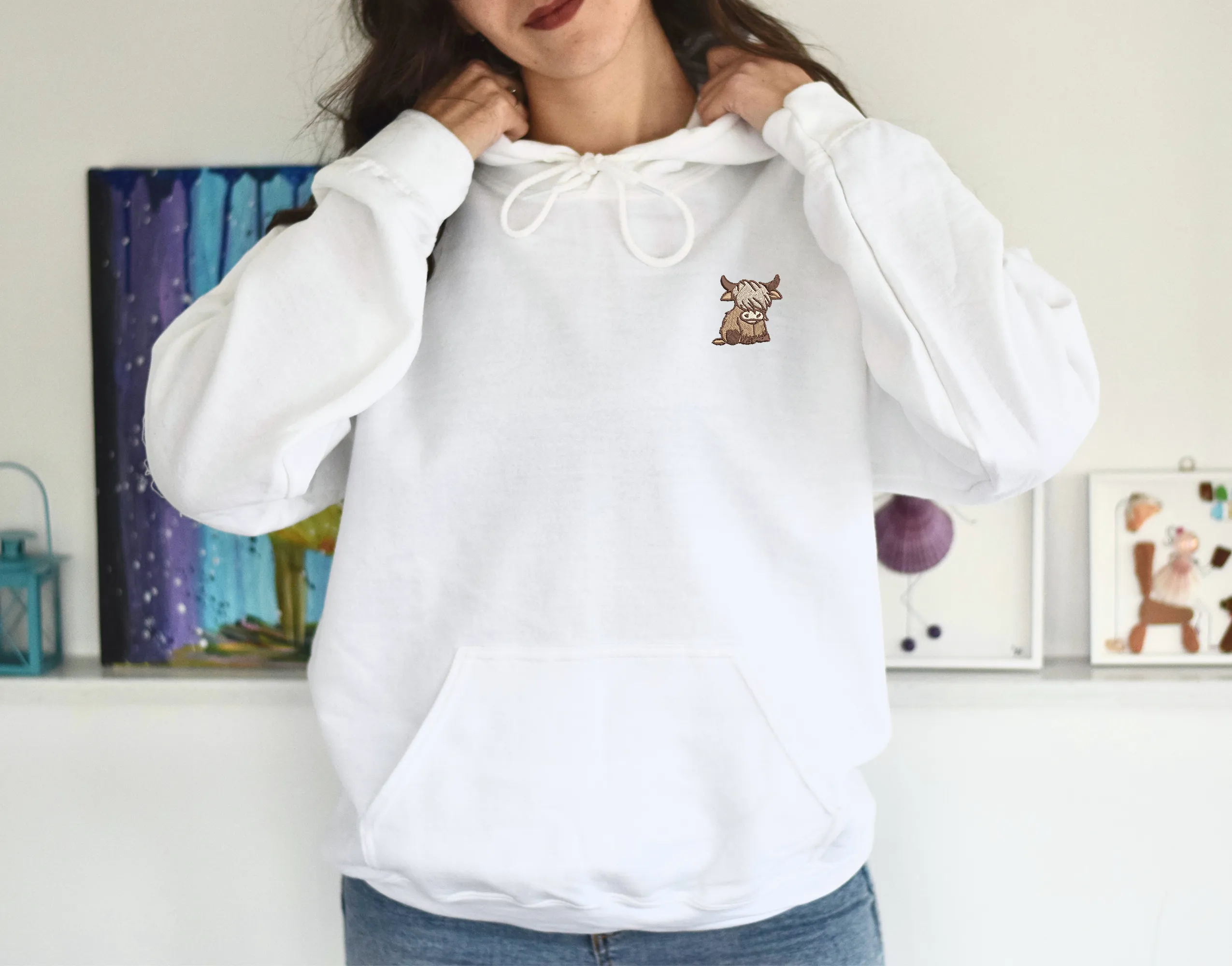 Embroidered Cute Highland Cow Hoodie/Cow Lover Gift/Birthday Gift/High Land Cow Lover Gift/Valentine day Gift