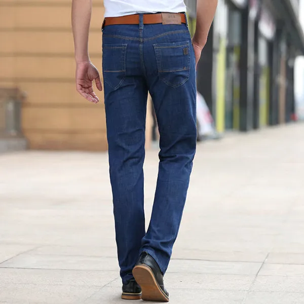 Fit Loose Straight Legs Jeans for Men Casual Business Fashion Elastic Slim