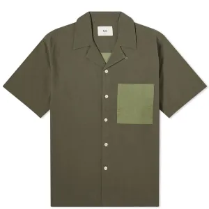 Folk Short Sleeve Soft Collar Shirt, Olive 2-Tone