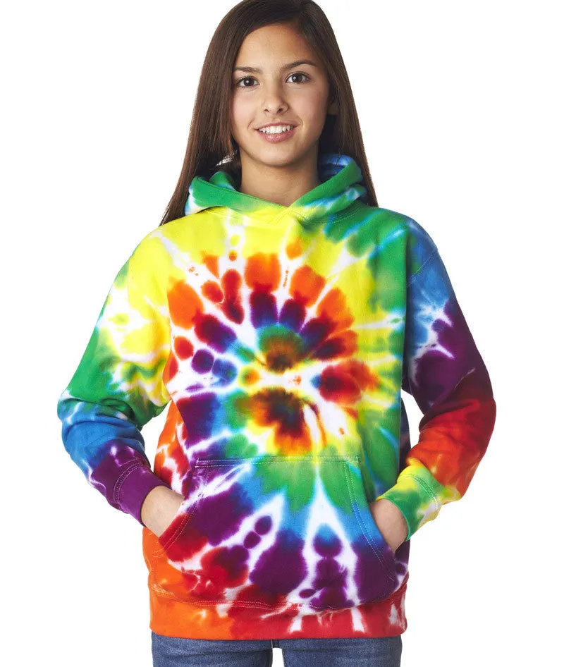 gildan tie-dye youth hooded sweatshirt - rainbow (m)