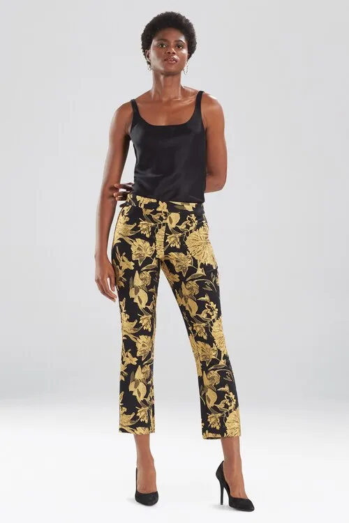 Gold Flower Jacquard Pants