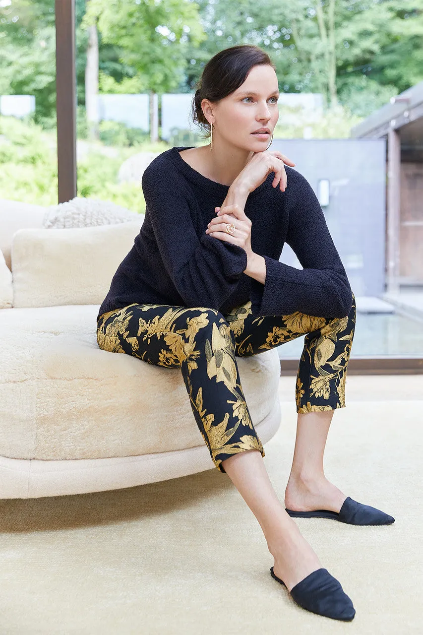 Gold Flower Jacquard Pants