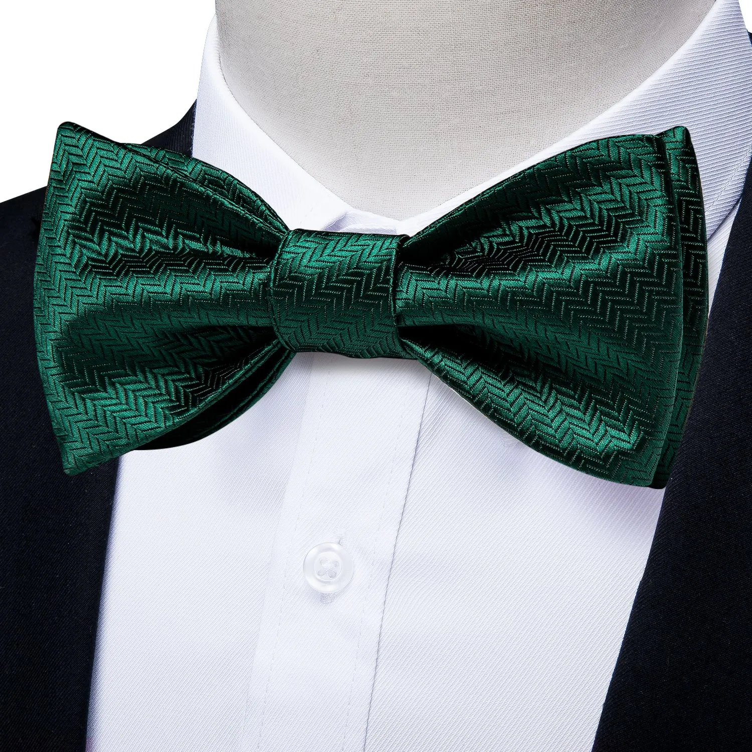 Green Geometric Self-Bowtie Pocket Square Cufflinks Set