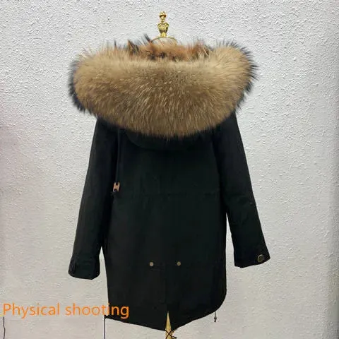 HANZANGL Men's Fur Coat 2022 Winter High Quality Fashion With Fur Hooded Lined Thick Warm Parkas Outerwear Mid-length With Long