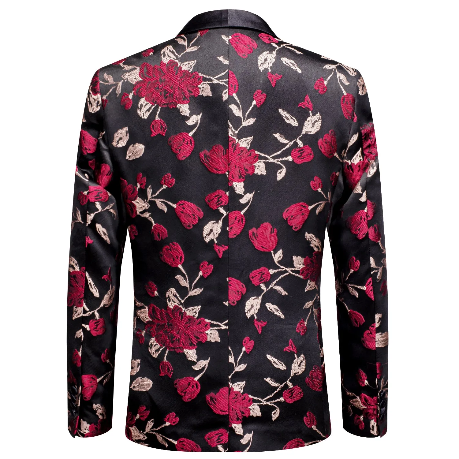 Hi-Tie Luxury Black Red Champagne Floral Men's Black Shawl Lapel Suit