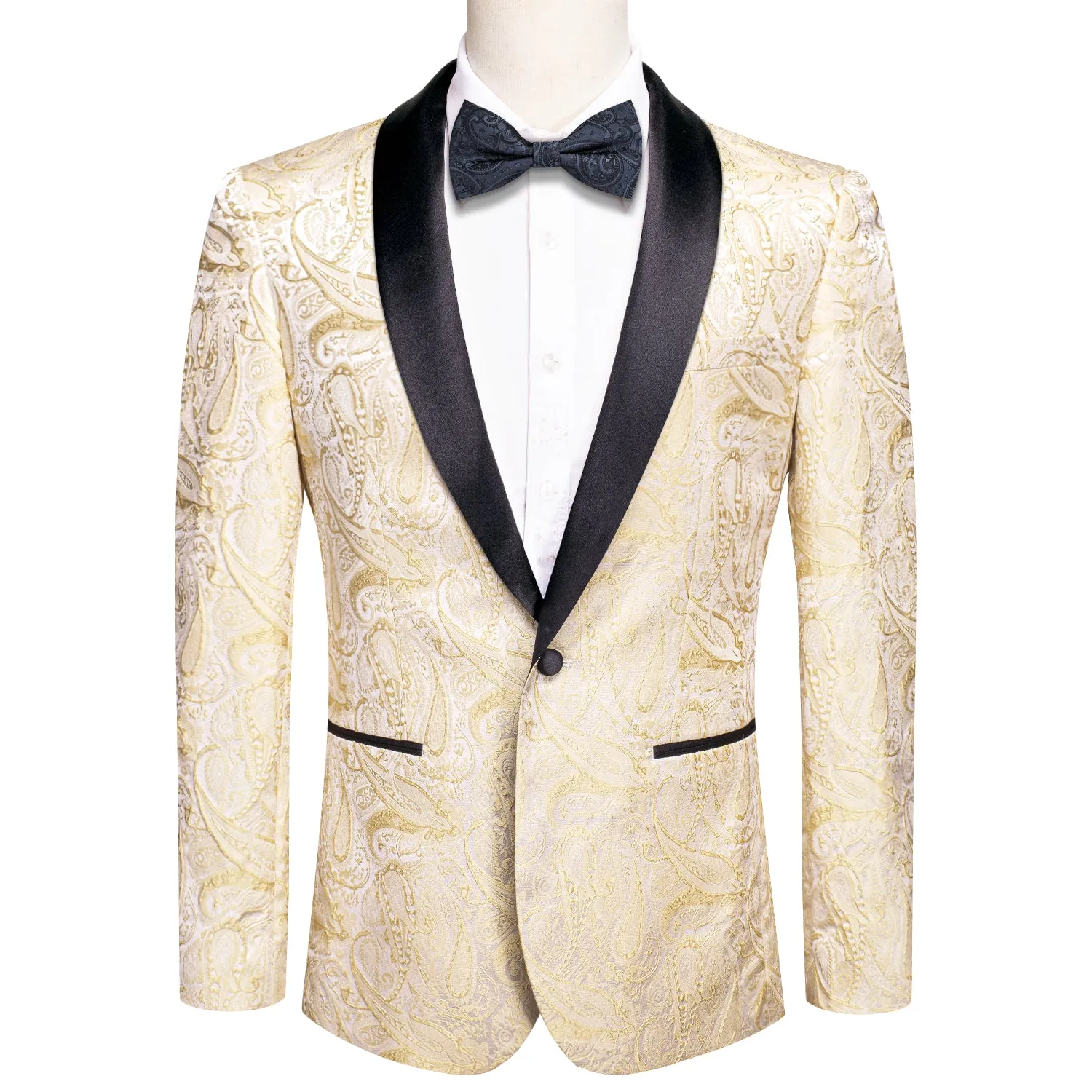 Hi-Tie Wedding Blazer Champagne Floral Jacquard Men's Suit Set