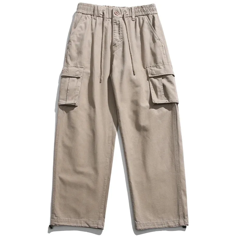 Japanese Streetwear Khaki Plus Size Cargo Pants - Casual Straight Trousers