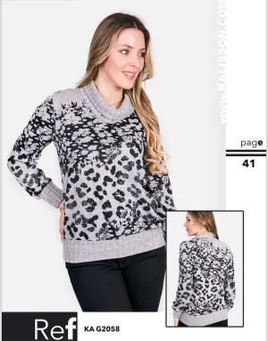 Kalisson Soft Cowl neck sweater in Black and Grey print