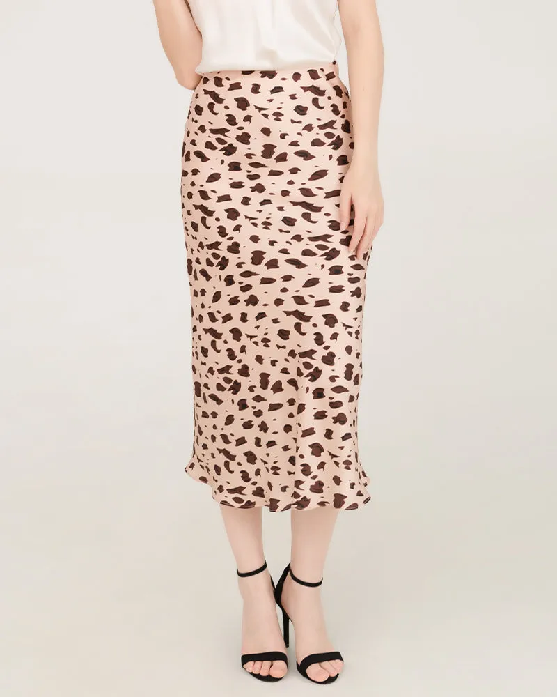 Leopard Print 100% Silk Midi Skirts