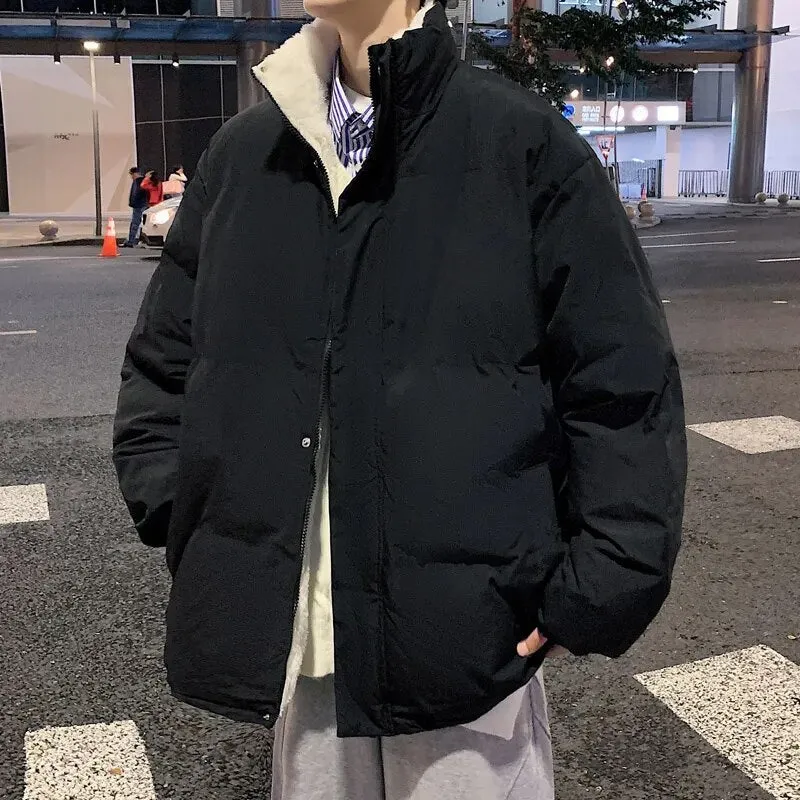 Men Fleece   Warm Parkas 2023 Mens Korean Fashion Streetwear Winter Jacket Japanese Style Vintage Bubble Coat