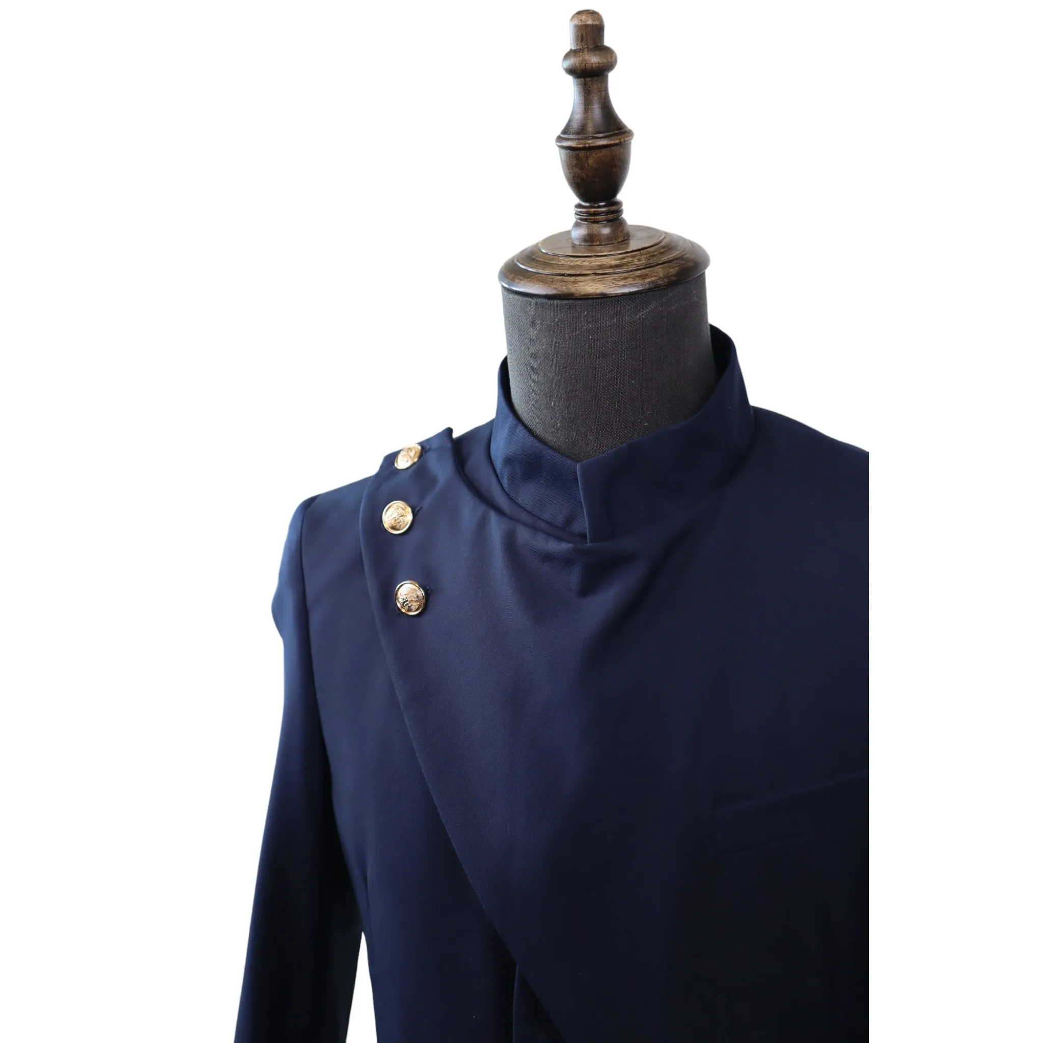 Mens Navy Modern Chinese Collar Suit