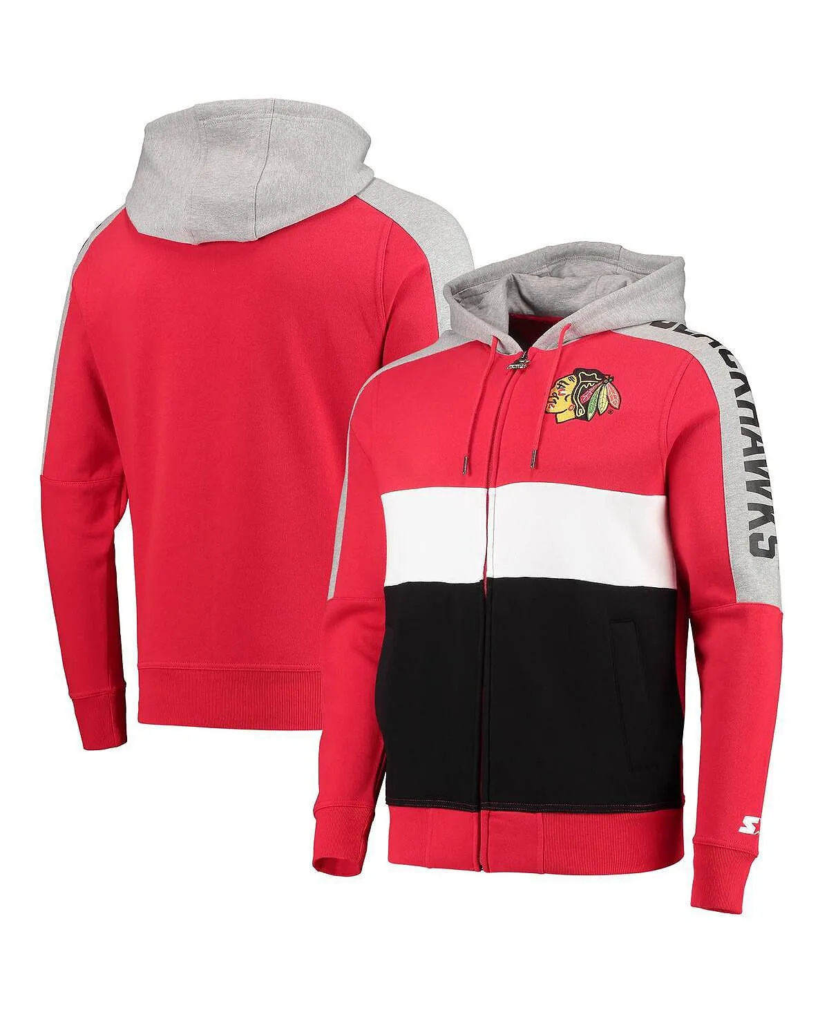 Men's red and black full zip hoodie chicago blackhawks playoffs color block Starter , multi