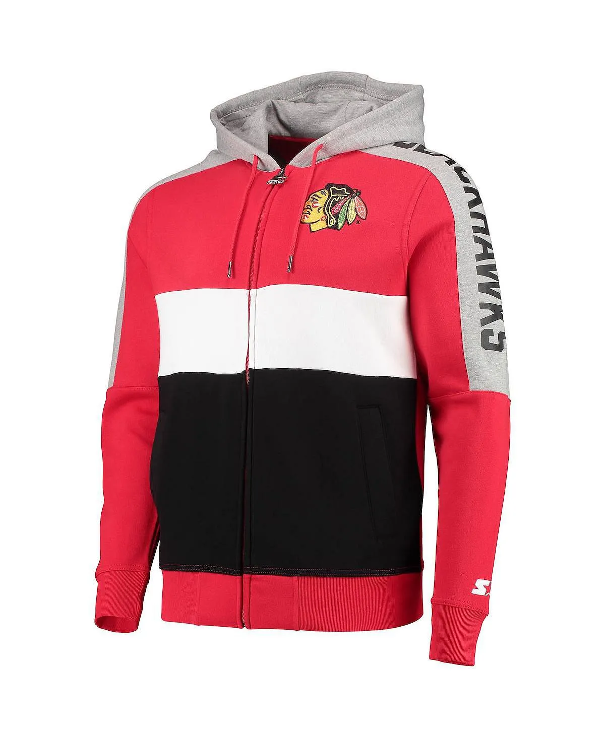 Men's red and black full zip hoodie chicago blackhawks playoffs color block Starter , multi