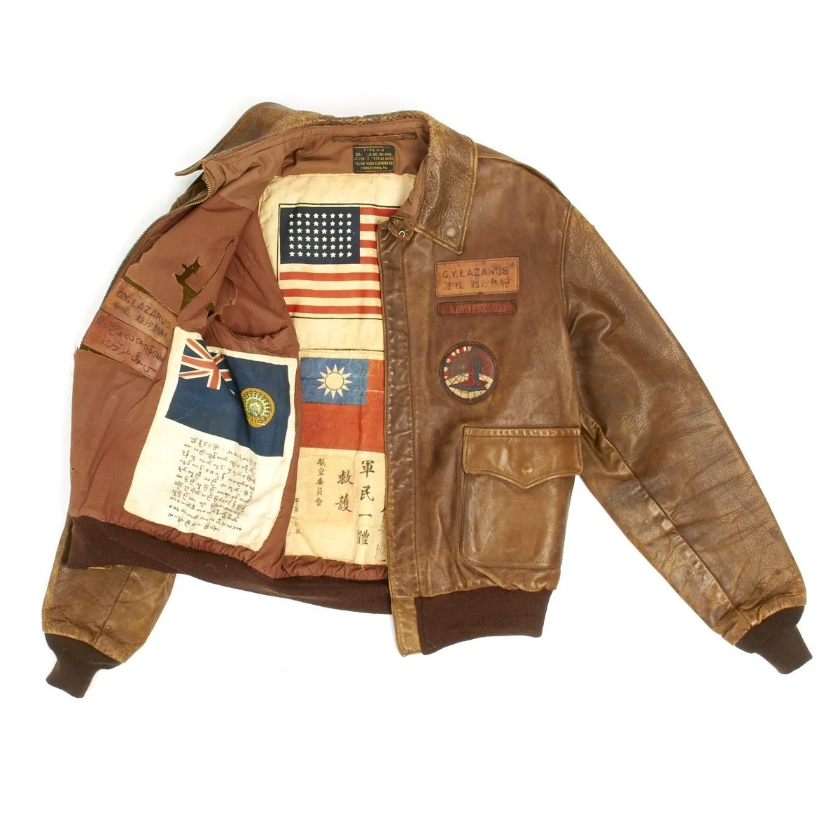 Original U.S. WWII Named China Burma India Theater A2 Leather Flight Jacket