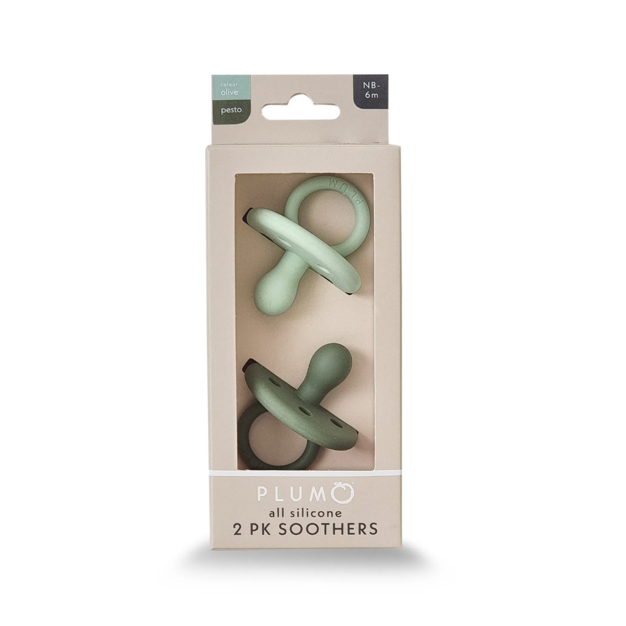 PLUM Silicone Soothers & Connector Bundle - Olive (0-6M)