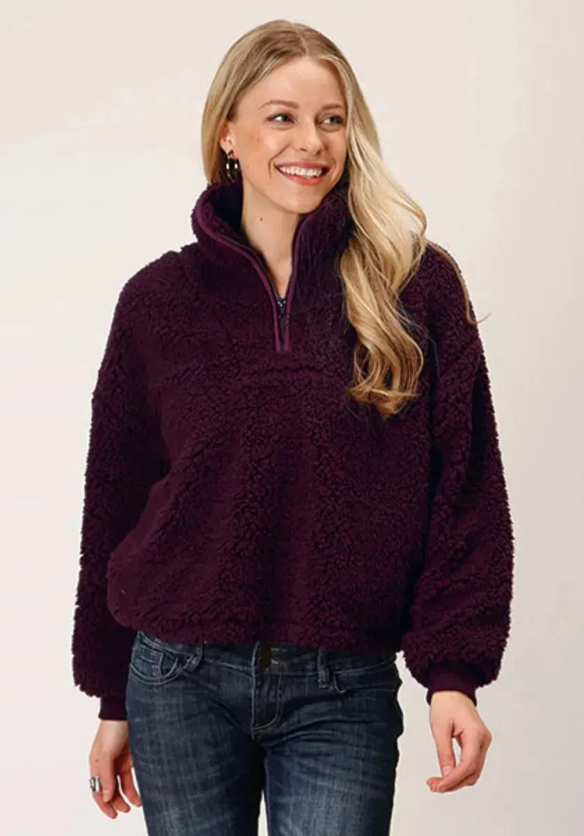 Roper Cropped Polar Fleece Pullover (Wine) - Women's Fleece Pullover