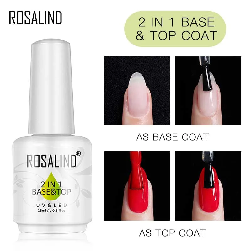 ROSALIND 2 In 1 Base And Top Coat Gel Bright For Nail Art Design LED/UV Lamp