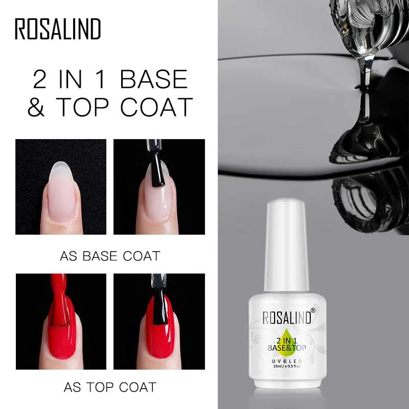 ROSALIND 2 In 1 Base And Top Coat Gel Bright For Nail Art Design LED/UV Lamp