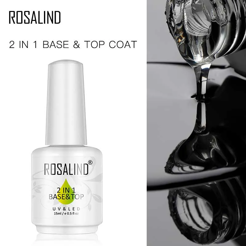 ROSALIND 2 In 1 Base And Top Coat Gel Bright For Nail Art Design LED/UV Lamp