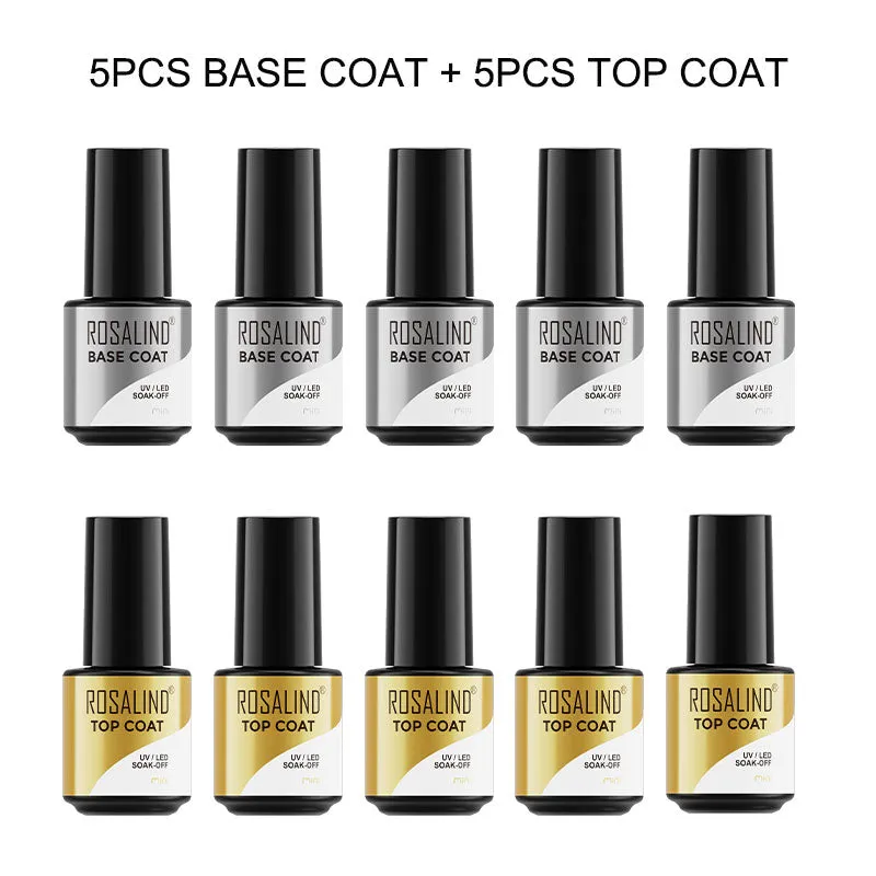 ROSALIND Mini Soak Off Top Coat&Base Coat 10PCS Set Bright For Nail Art Design LED/UV Lamp