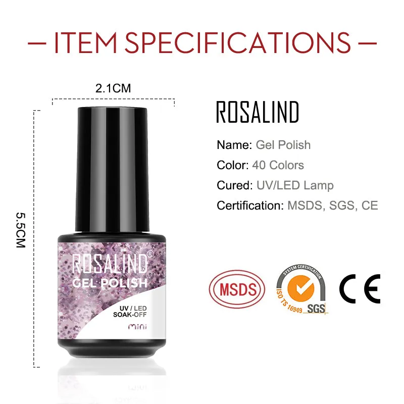 ROSALIND Mini Soak Off Top Coat&Base Coat 10PCS Set Bright For Nail Art Design LED/UV Lamp