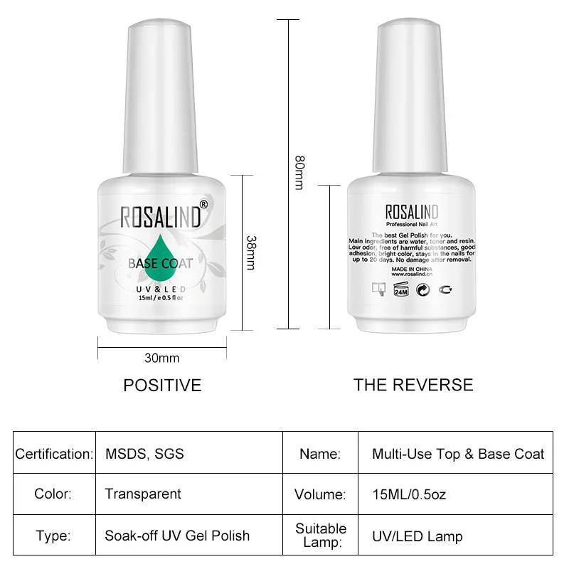 ROSALIND Nail Base Coat Gel Bright For Nail Art Design LED/UV Lamp