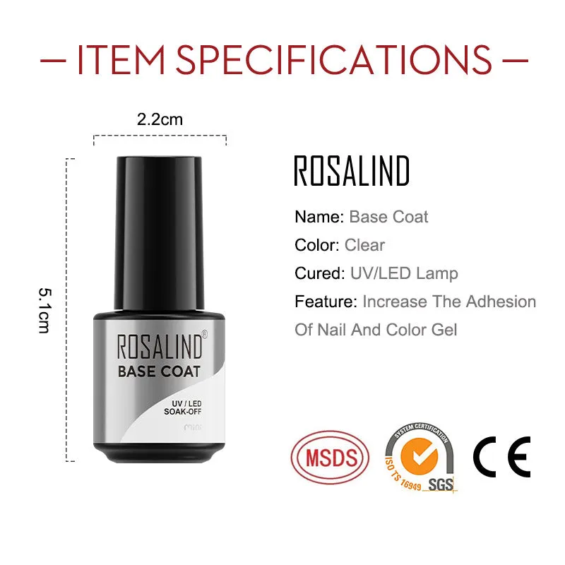 ROSALIND Soak Off Top Coat&Base Coat 2PCS Set Bright For Nail Art Design LED/UV Lamp