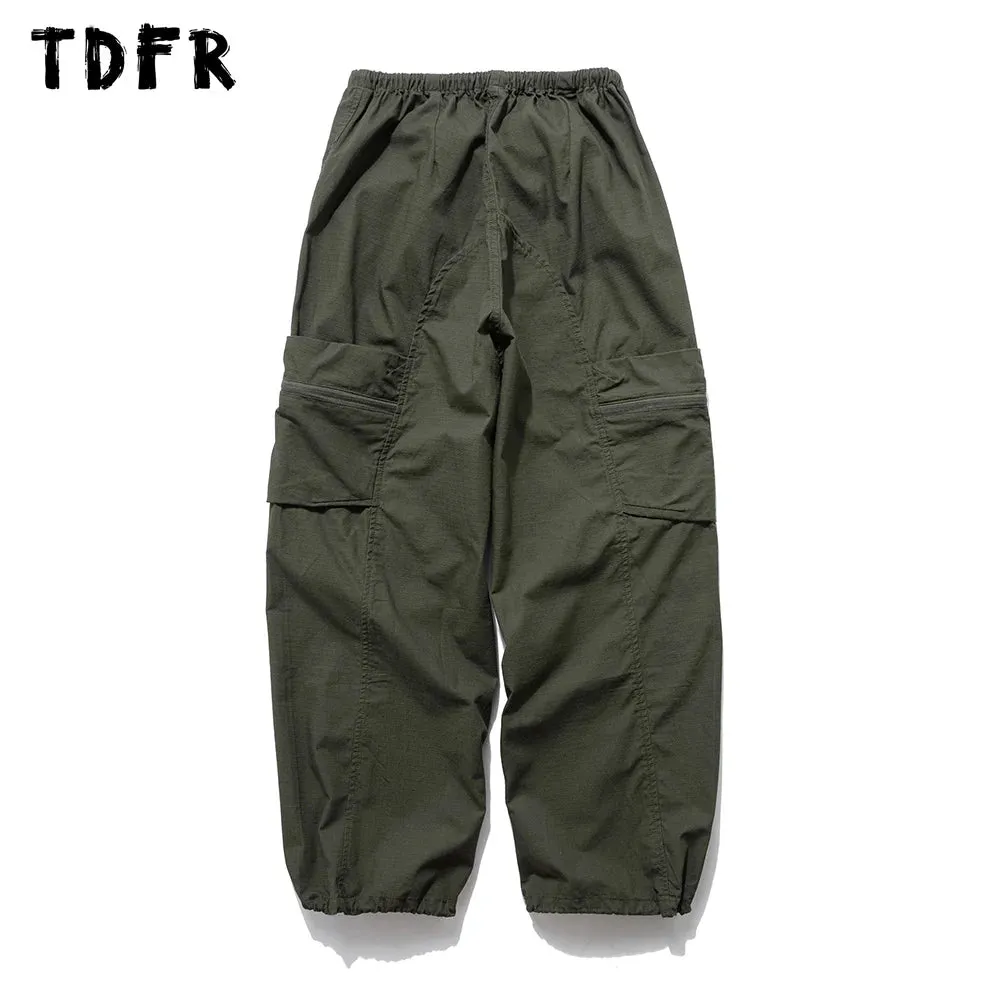 Solid Color Safari Style Cargo Pants with Drawstring Waist