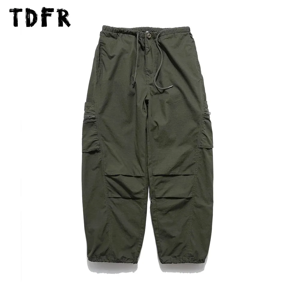 Solid Color Safari Style Cargo Pants with Drawstring Waist