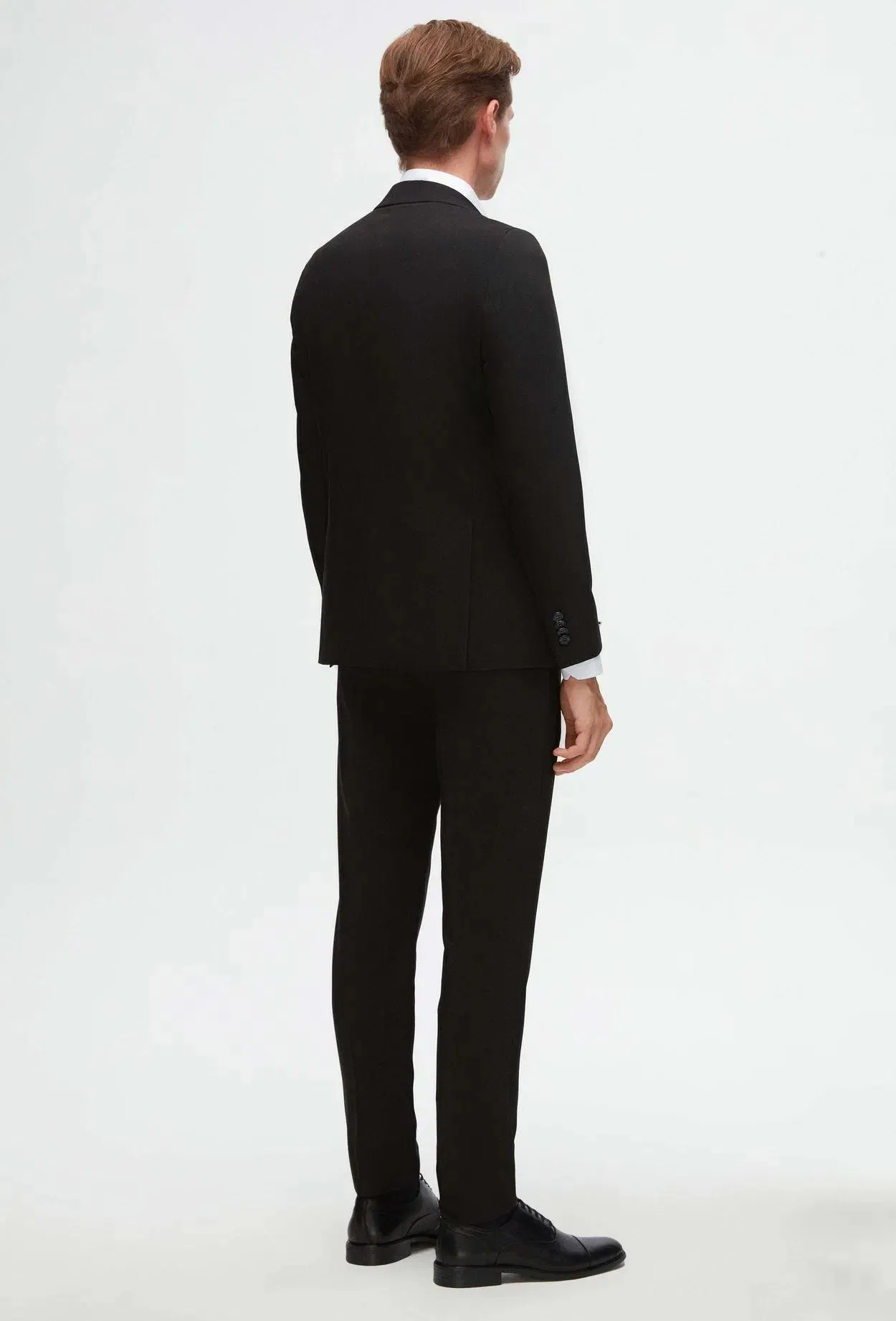 Twn Slim Fit Black Plain Pointed Collar Viscose Suit