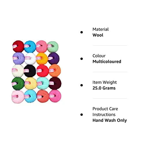 Vardhman Knitting Yarn Soft Wool Ball(Mix Colours) - 20 Pieces