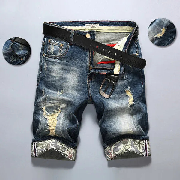 Washed Denim Holes Jeans Shorts Fashion Summer Thin Stone