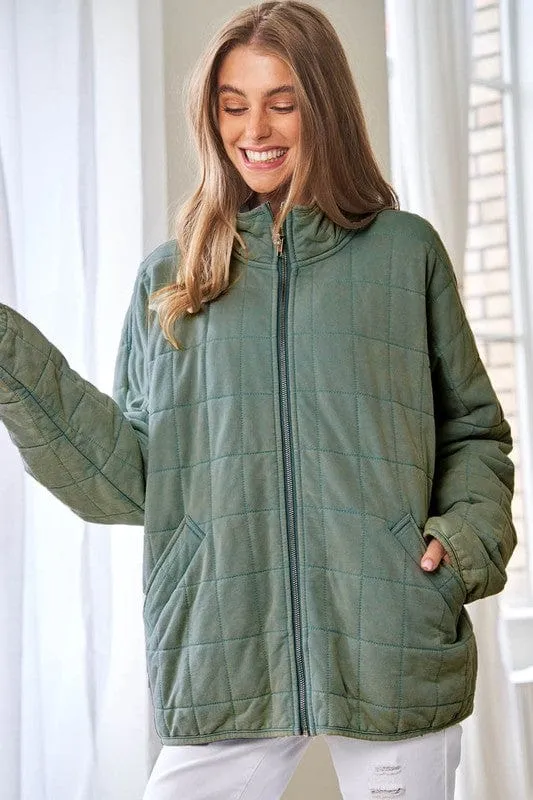 Washed Soft Comfy Quilting Zip Closure Jacket *Online Only*